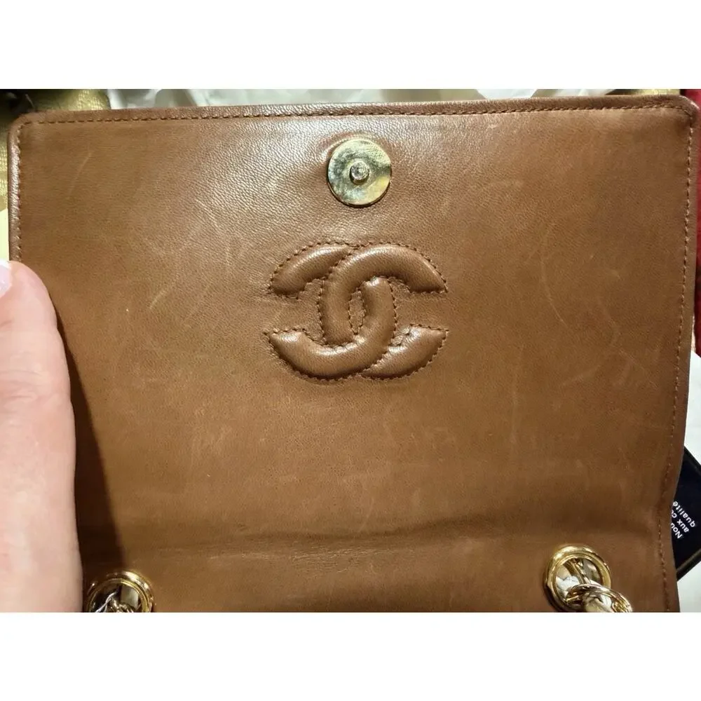 Chanel VINTAGE Arlequin Patchwork Tassel Flap Bag Brown Box Card 1-Series A1700